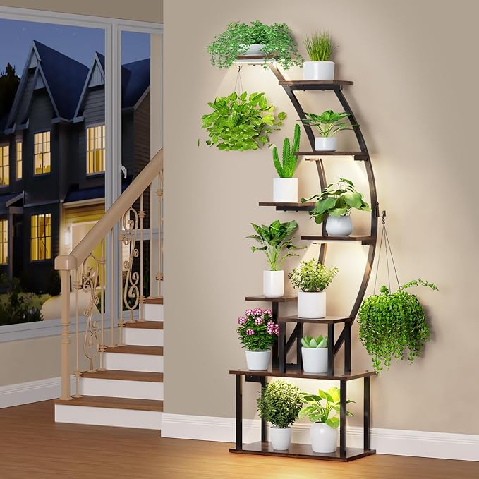Plant Stand Indoor with Grow Lights, 9 Tiered Metal Plant Shelf Pots For Plant Lovers, 63" Tall Indoor Flower Rack Display Holder Multiple For Room, Corner Large Planter Shelves For Patio,Wall