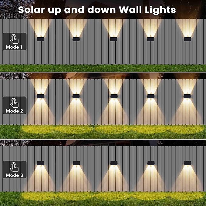 Fence Lights Solar Powered, 12-Pack Solar Fence Lights Up/Down Flexible Buttons, IP67 Waterproof for Outdoor, 120LM Bright, Auto Dusk to Dawn for Wall/Stairs/Yard/Railing/Deck/Pathway (Warm White)