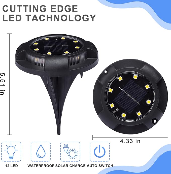 K.E.J. Solar Lights Outdoor Solar Lights for Outside 12 Pack Solar Lights Outdoor Waterproof Solar Garden Lights Landscape Lighting for Patio Pathway Lawn Yard Deck Driveway Walkway