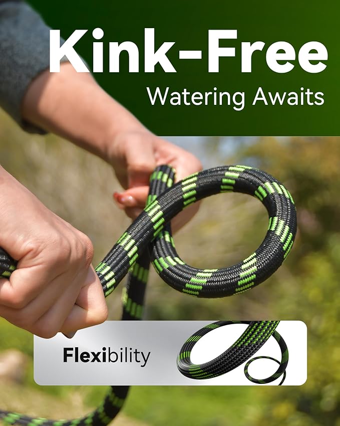 RAINPOINT Metal Garden Hose 25 ft - No-kink 304 Steel Water Hose with 10 mode Nozzle - Brass Connection, Swivel Handle, Flexible Hose,Lightweight, Puncture