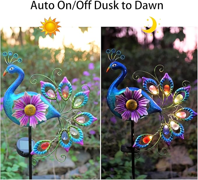 Solar Peacock Statue, Garden Metal Stake Lights Yard Decorations Outdoor,Perfect Peacock Gifts for Women, Ornaments,Mothers Day Ideal Gifts（Solar Peacock Flower ）