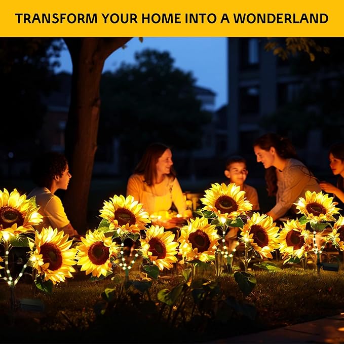 6 Pack Solar Sunflower Lights, Floral Theme, Yellow, Outdoor Garden Decor, Solar Flowers, Solar Lights for Outside Yard, Solar Sunflower Lights