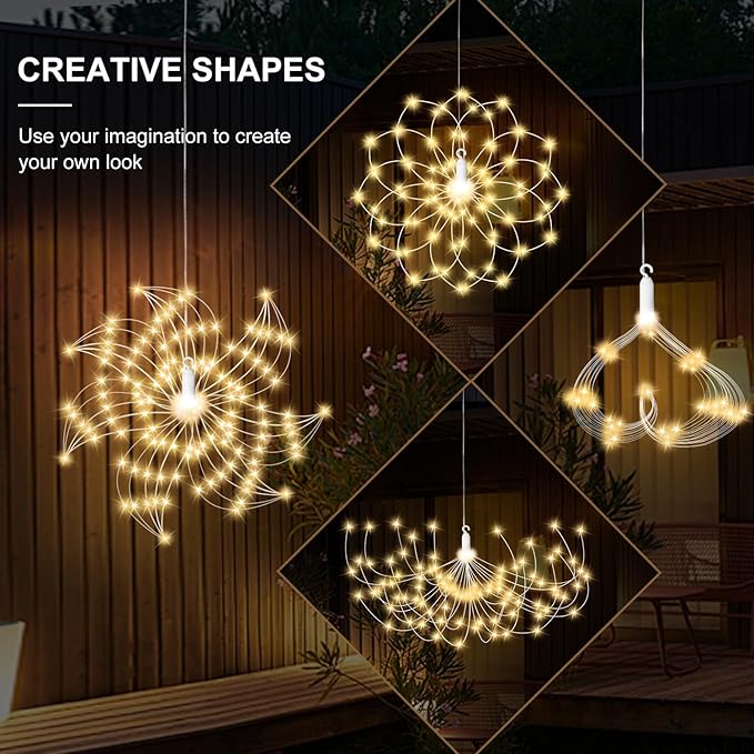 5 Pack Firework String Lights Christmas Lights, 200 LED 8 Modes Hanging Starburst Lights for PartyGarden Decoration (Warm White)