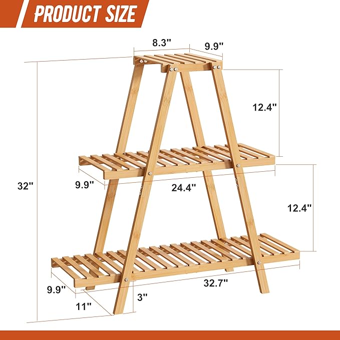 Plant Stand Indoor Plant Shelf Outdoor bamboo Plant Rack, 3 Tiers Ladder Plant Holder Flower Stand for Living Room Balcony Garden Patio,Living Room Boho Home Decor for Gardening Gifts (Natural)