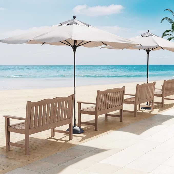 Outdoor Bench, 2-Person Poly Lumber Garden Bench, All-Weather Outside Bench with 800 lbs Weight Capacity, Never Rot or Fade, Looks Like Real Wood, Teak