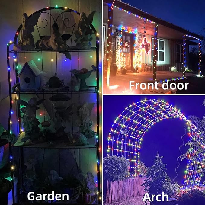 YEGUO Solar Fairy Lights Outdoor Waterproof, 4 Pack Each 33ft 100 LED String Lights, 8 Modes Silver Wire Twinkle Lights (Multicolor)