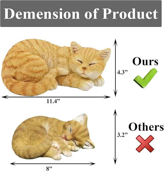 Garden Decor Cat Statue Outdoor Statue, Cat Figurines Garden Statues & Sculpture Decoration, Sleeping Cat Statue Decor for Patio, Porch and Lawn, Cat Gifts for Cat Lover and Women, Cat Memorial Stone