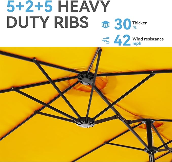 GREEN PARTY 15 ft Rectangle Patio Umbrella with Base Included, Double-Sided Table Umbrella with Crank, Large Outdoor Umbrellas for Patio Poolside Garden Backyard, Gold Yellow