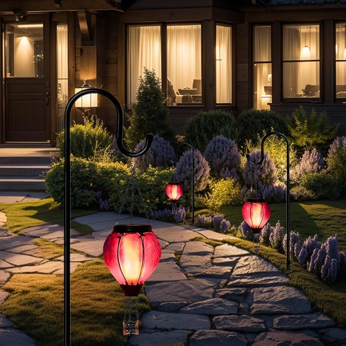Starsoul Purple Hot Air Balloon Solar Lantern with Flickering Flame Light Glass Solar Powered Hot Air Balloon Lamp Waterproof Hanging Hot Air Balloon Led Lights