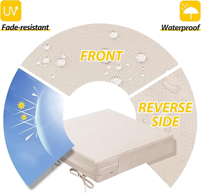 AAAAAcessories Outdoor Seat Cushions for Chairs, Waterproof, Fade-Resistant Patio Furniture Replacement Cushions, 18" x 18" x 2", Set of 2, Khaki Beige