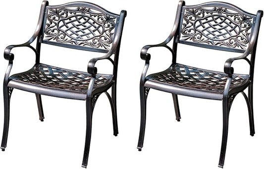 Outdoor Dining Chair Cast Aluminum Patio Chairs Set of 2 All-Weather Patio Dining Chair with Adjustable Feet for Backyard Garden (Die-Casting C Chair)