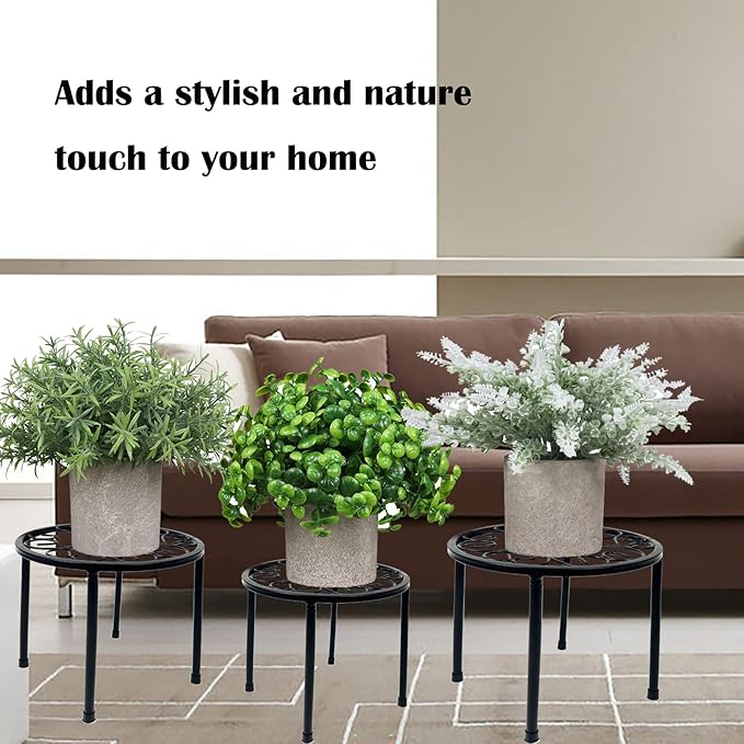 HAINARverS Metal Plant Stands 5-Pack, Heavy Duty Rustproof Iron Corner Flower Pot Stand Holder,Round Supports Display Rack Tiered Plant Stand Shelf For Indoor And Outdoor Multiple (Black)