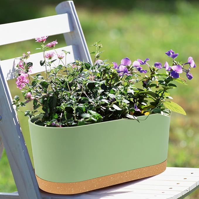 QCQHDU 16" L x 7.6" W x 7" H Window Planter Box, 2 Pack Self Watering Pots for Indoor Plants with Drainage Holes & Saucer, Outdoor Flower Pots Home Garden Modern Decor