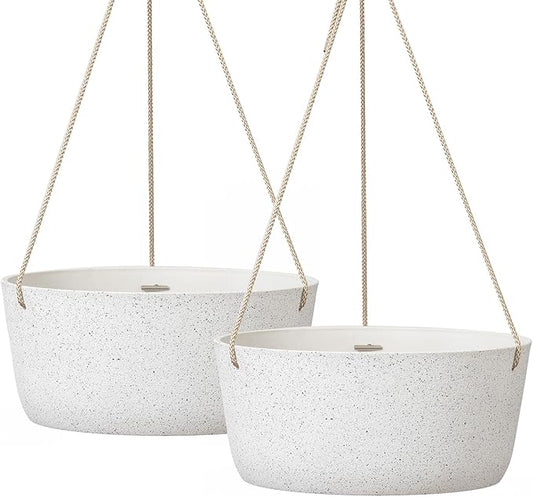 La Jolie Maison Large Hanging Planters - 12 Inch Outdoor Flower Pots, Hanging White Planters Set of 2