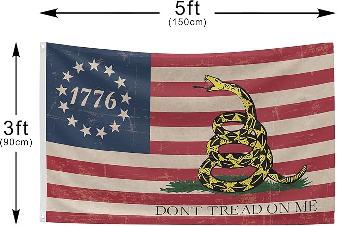 Don't Tread On Me Flag 1776 Flag 3x5 Ft Retro American Flag Polyester Double Sided Mirror Printing Outdoor House Patriotic Banner Decorate