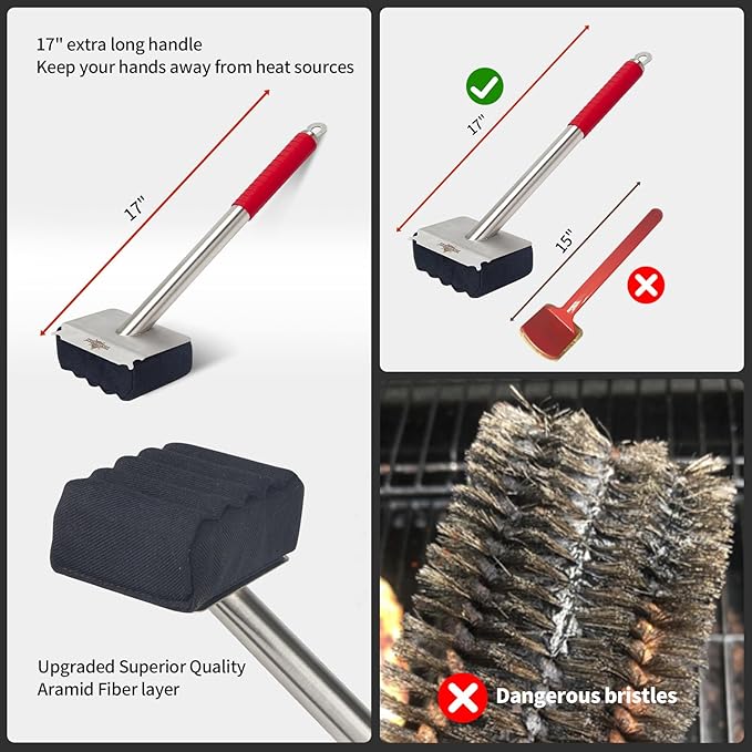 Grill Brush Bristle Free,Unique Wave pad for Cast Iron/Stainless-Steel Grates, (Only Replaceable Cleaning Head No Grill Brush)