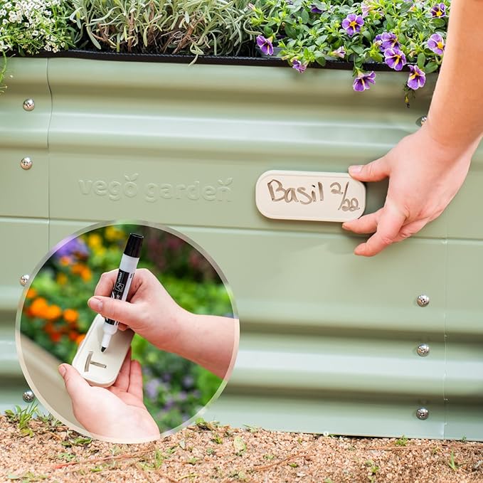 Vego garden 17" Tall 9 in 1 Novel Wooden-Look Metal Raised Garden Bed Kits Modular Planter Beds with 2 in 1 Wrench & Magnetic Plant Tags for Vegetables Flowers, Sunlit Oak