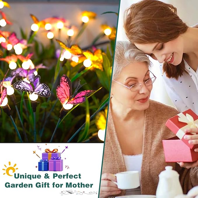 TONULAX Solar Garden Lights - Swaying Butterfly Light, Swaying in The Wind, Solar Outdoor Lights, Yard Patio Pathway Decoration, High Flexibility Iron Wire & Realistic Butterflies (6 Pack)