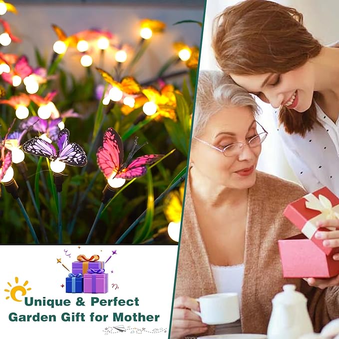 TONULAX Solar Garden Lights - Swaying Butterfly Light, Swaying in The Wind, Solar Outdoor Lights, Yard Patio Pathway Decoration, High Flexibility Iron Wire & Realistic Butterflies (6 Pack)