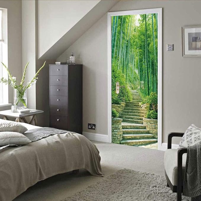 3D Door Stickers Murals Peel and Stick - Bamboo Wallpaper Self-Adhesive Decals - Removable PVC Waterproof Poster for Bedroom Living Room 31.5" x 78.7"