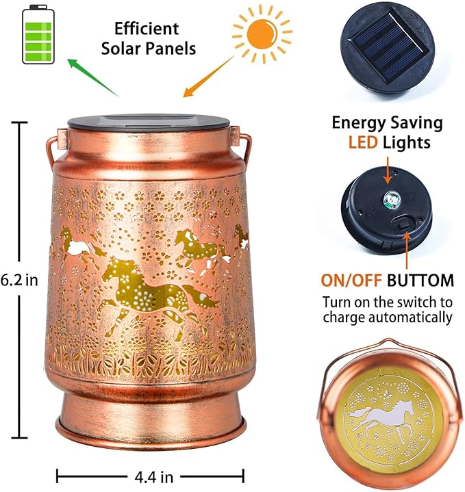 kyoryuger Horse Solar Lanterns Outdoor Horse Gifts for Women Mom Grandma, Horse Lovers Gifts, Birthaday for Mom Metal Decorative Lanterns for Yard Patio Lawn Solar Garden Decor