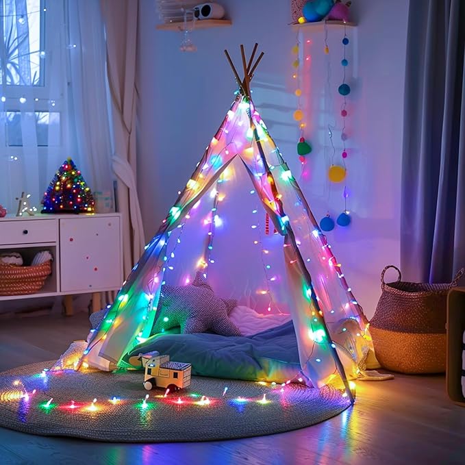 JMEXSUSS 400 LED Christmas Tree Lights Plug in with Remote, 132ft Multicolor Christmas Lights Outdoor Waterproof, 8 Modes Mini String Lights for Patio Yard Party Decorations, EXS-S-0400-R