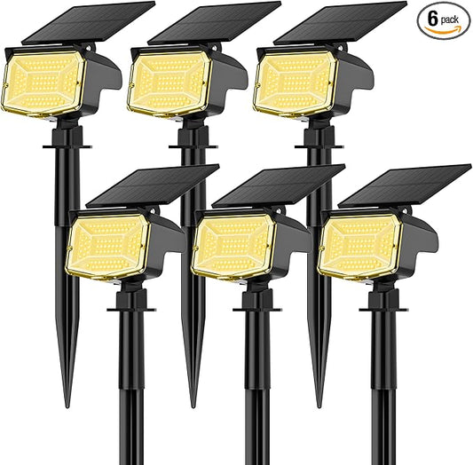 Solar Spot Lights Outdoor, 92 LEDs Landscape Lighting with 3 Lighting Modes and Auto On/Off, IP67 Waterproof Spotlights, Outdoor Solar Lights for Yard Garden, 6 Pack (Warm White)