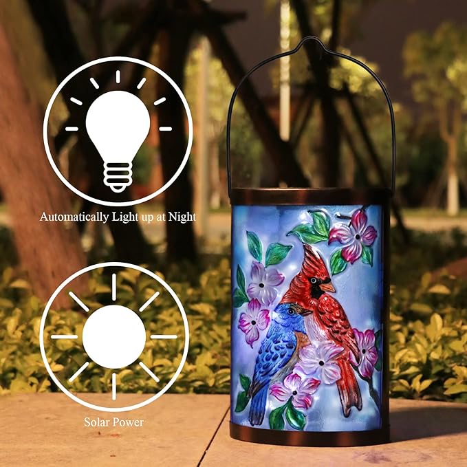 Hanging Solar Lantern Outdoor Bluebird Waterproof LED Cardinal Light Decorative Tabletop Lamp for Patio Garden Yard Decor