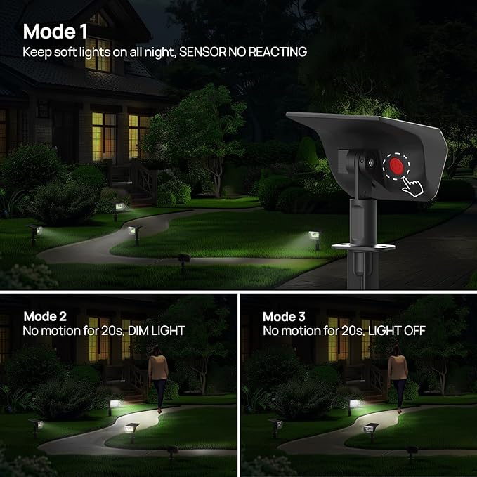 Linkind Solar Lights Outdoor Waterproof IP67, 3000K/6500K Solar Motion Sensor Lights with 6 Modes, 60 LEDs Solar Powered Spot Lights Outside Landscape Lighting for Garden Yard Pathway, 4 Pack