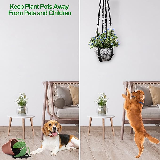 RIFNY Macrame Plant Hanger for 5 to 10 Inch Plant Pots, 35 Inch Woven Rope Hanger Kits with Hooks and Wood Beads, Hanging Planter Basket for Indoor Boho Home Decor (Black, 2 Pack)