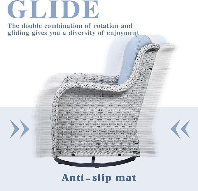 Outdoor Swivel Rocker Furniture 5 Pieces Patio Wicker Furniture Sets, Rattan Patio Swivel Glider Chairs with 2 Ottoman and Glass Side Table