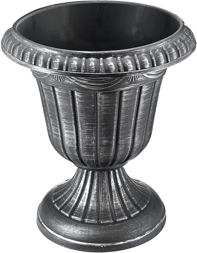 PL10SL Classic Traditional Plastic Urn Planter Indoor/Outdoor, 15" x 13", Brushed Silver