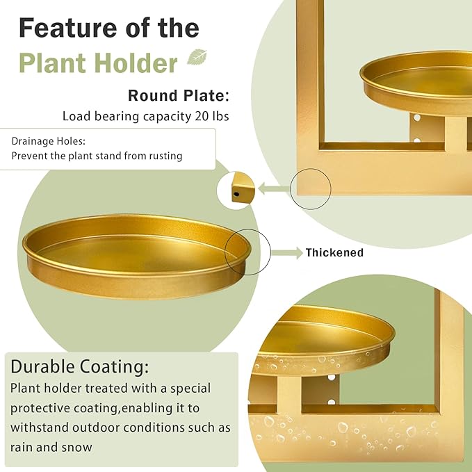 Picture Frame Plant Holder, Window Planter Hanger Shelves,Wall Mount Plants shelf Indoor Outdoor, Metal Hanging Planters Stand Decor,Modern Floating Ornament Rack Art for Home & Garden (Gold 2pc)