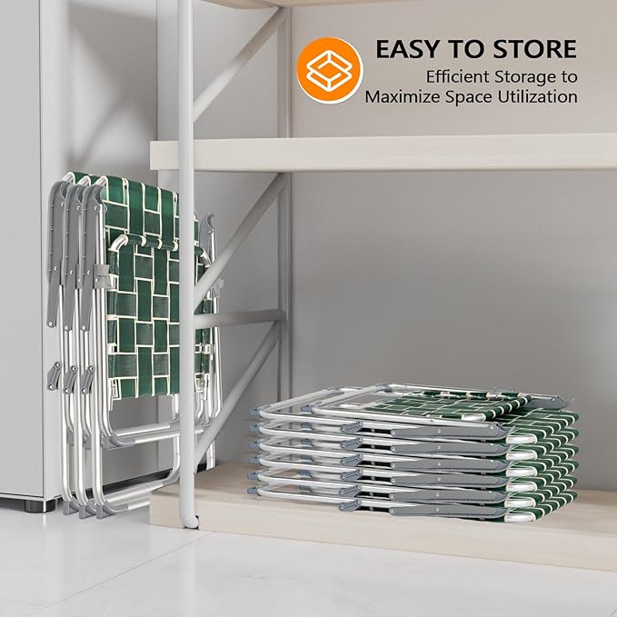 VINGLI Folding Aluminum Webbed Lawn Chairs with Detachable Cup Holder, High Beach Chair for Adults Heavy Duty, Portable Patio Chair, Camping Chair for Yard, Garden, 2 Pack