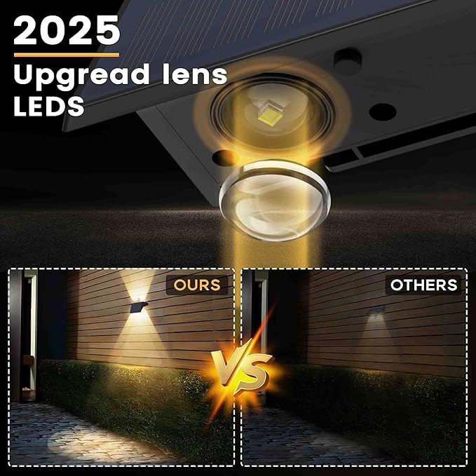 Fence Lights Solar Powered, 12-Pack Solar Fence Lights Up/Down Flexible Buttons, IP67 Waterproof for Outdoor, 120LM Bright, Auto Dusk to Dawn for Wall/Stairs/Yard/Railing/Deck/Pathway (Warm White)