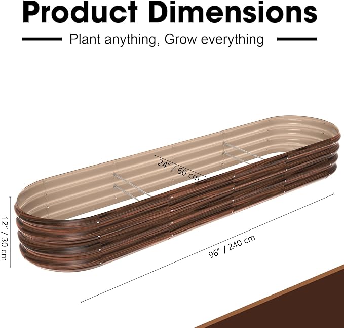 8x2x1ft Oval Galvanized Raised Garden Bed Outdoor 9-in-1 Large Metal Modular Planter Box Raised Beds for Gardening,Vegetables,Fruits,Flowers & Herbs (Brown)
