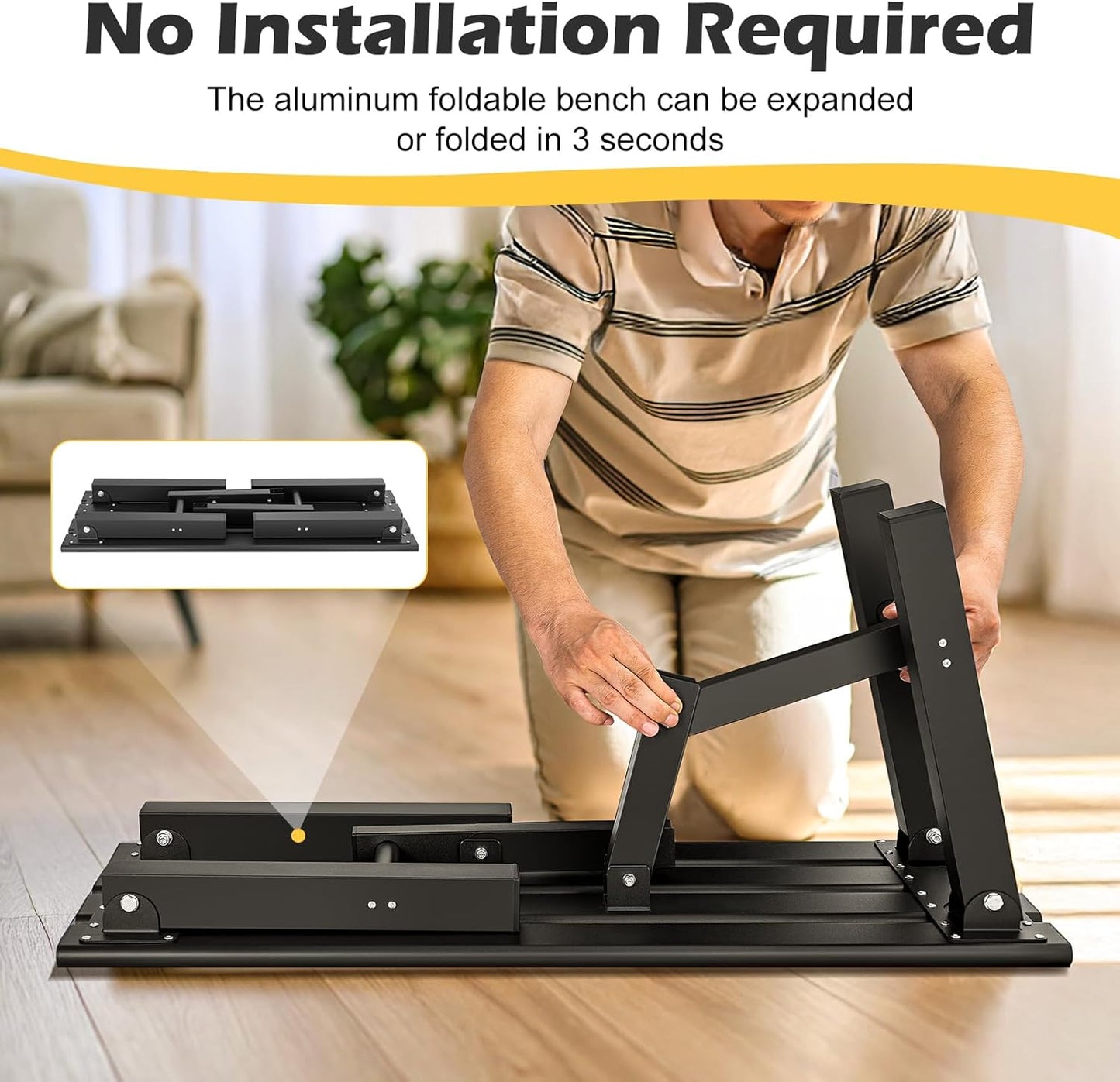 TECSPACE 2-Person Instant Folding Bench, 330 LBS Capacity Lightweight Aluminum Foldable Bench, No Assembly Required, Sets Up in 3 Seconds