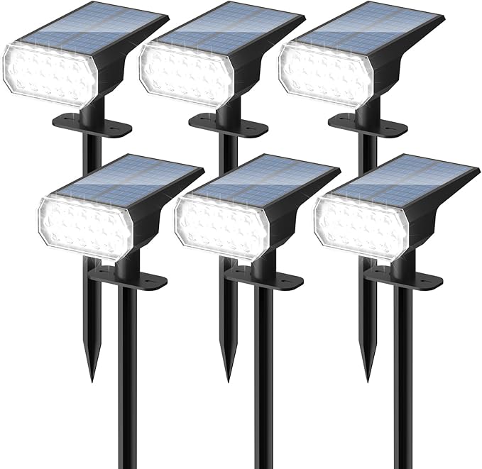 Solar Lights Outdoor Waterproof: IP65 Led Spot Light Decorations for Garden - 3 Lighting Modes Solar Powered for Yard - Dust to Dawn Landscape Lighting Patios Pathway Driveway 6PC White
