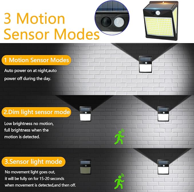 Solar Lights Outdoor 238 LED, 270° Wide Angle Motion Sensor Lights with 3 Modes, IP65 Waterproof Solar Powered Wall Lights for Yard Garden, Patio, Driveway(4 Pack)