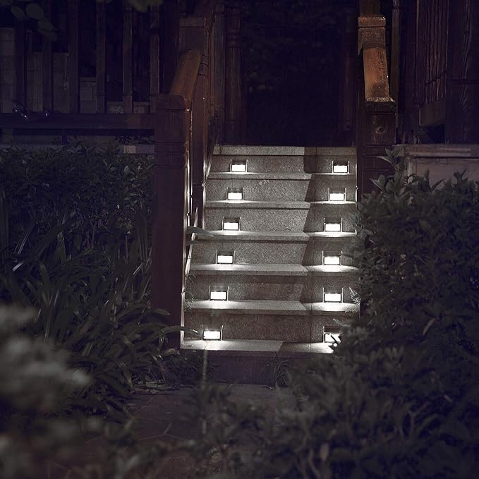 XLUX Solar Powered Lights for Deck Steps Stairs Fences Pathway Path, LED lamp, Outdoor Waterproof, White Light 12 Pack
