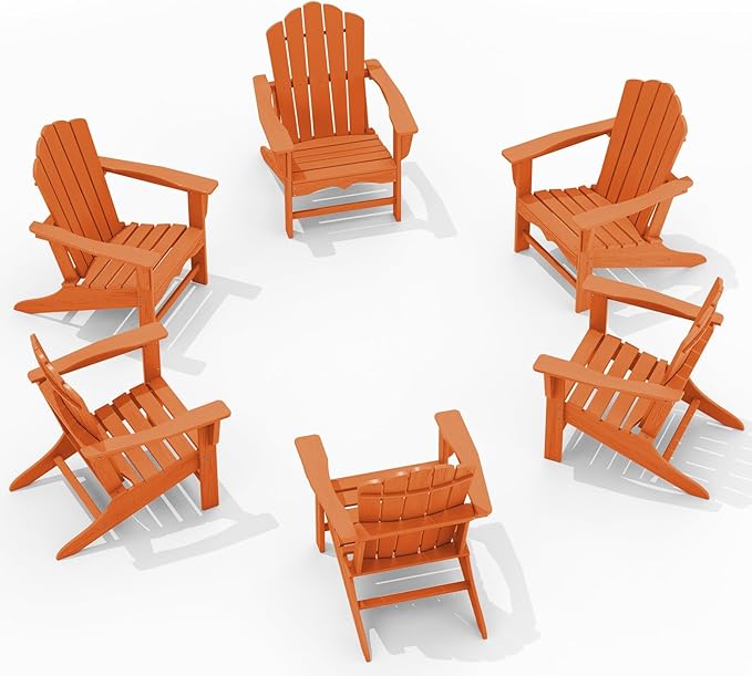 KINGYES HDPE Adirondack Chair Chair Set of 6, Classic All-Weather Adirondack Chair, Orange