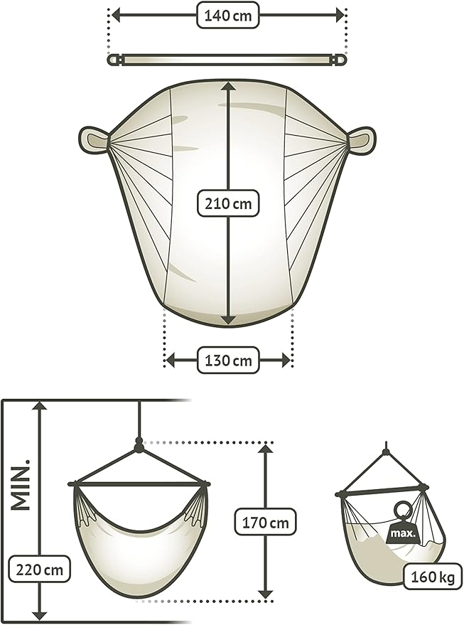 LA SIESTA Habana Hammock Chair, Indoor or Outdoor, Ideal for Sitting or Lying Down, Cotton Hammock, Patio, Swinging Chair, Boho, Max 355 Lbs, King, Azure