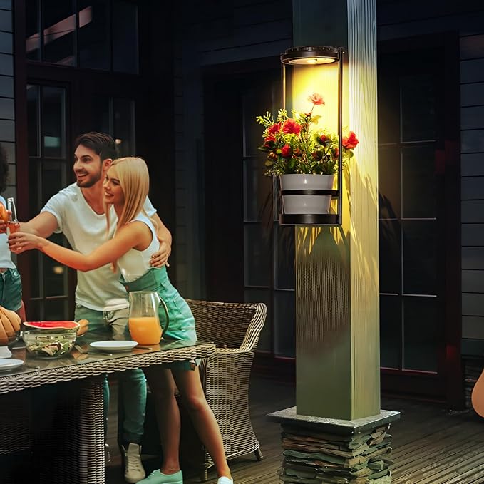 Solar Yard Wall Light with Plant Stands, Wireless Outdoor Solar Wall Lamp with 2 Modes & IP45 Waterproof Dusk to Dawn LED Outdoor Solar Lights for Garden Patio Yard Decoration (2Pack)