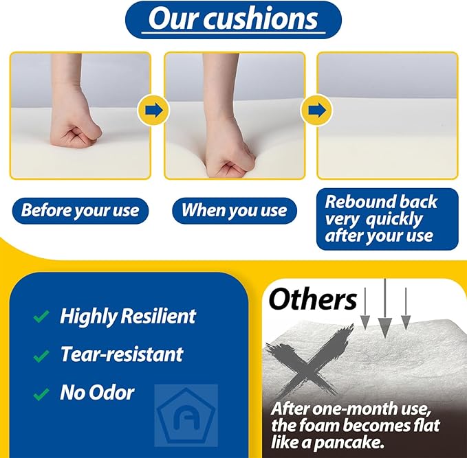 AAAAAcessories Outdoor Seat Cushions for Chairs, Waterproof, Fade-Resistant Patio Furniture Replacement Cushions, 20" x 18" x 3", Set of 2, Gray