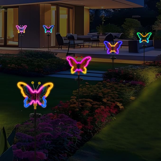 Solar Garden Butterfly Lights, Garden Outdoor Lights Decor, Butterfly Solar neon Light,led Butterfly Lights,Yard Patio Pathway Decoration(Red, 2pack)