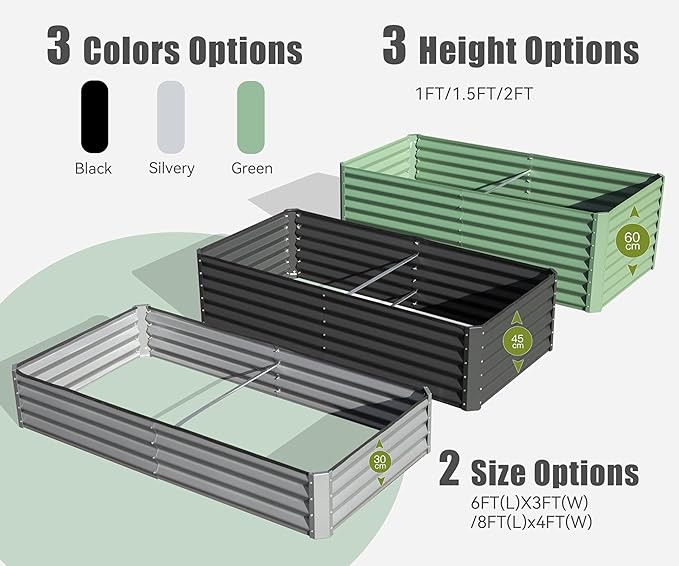 Domi Galvanized Raised Garden Bed, Outdoor Planter Garden Boxes Large Metal Planter Box for Gardening Vegetables Fruits Flowers, Silvery (8x4x1.5ft)