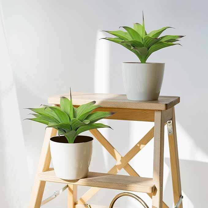 Fake Plants Artificial Agave Plants,Large UV Resistant Fake Agave Planters for Indoor and Outdoor Decorating Tropical Plant Succulents Greenery Indoor Decor13.8 (2Pack, Dark Green)