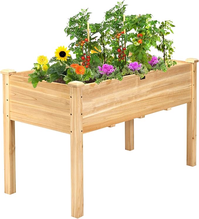 Giantex Raised Garden Bed Kit Elevated Planter Box for Vegetables Fruits Herb Grow, Heavy Duty Natural Cedar Wood Frame Gardening Planting Bed for Deck Patio Yard, 49.5"X23.5"X30.0"