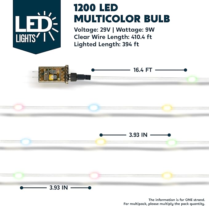 Joiedomi 1200 LED Christmas Lights Outdoor,394 FT Multicolor Christmas Tree Lights with 8 Modes Timer, PVC Clear Wire String Lights with Reel for Indoor Outdoor Holiday Xmas Eve Night Decorations