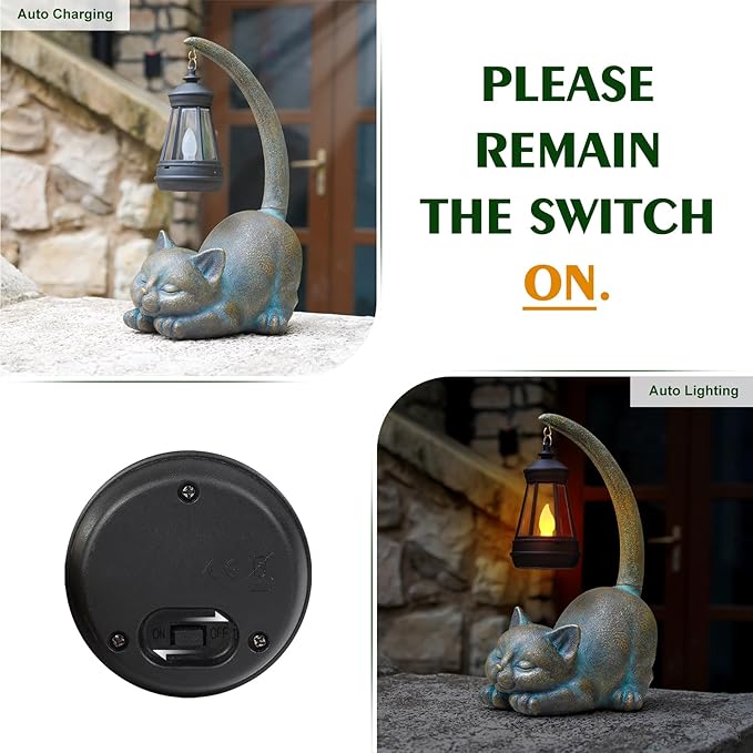 MININOVA Solar Garden Statues Cat Figurine with Solar Light Outdoor Decorations for Patio Yard Lawn Ornament Outdoor Housewarming Birthday Gift for Mom Grandma Friends